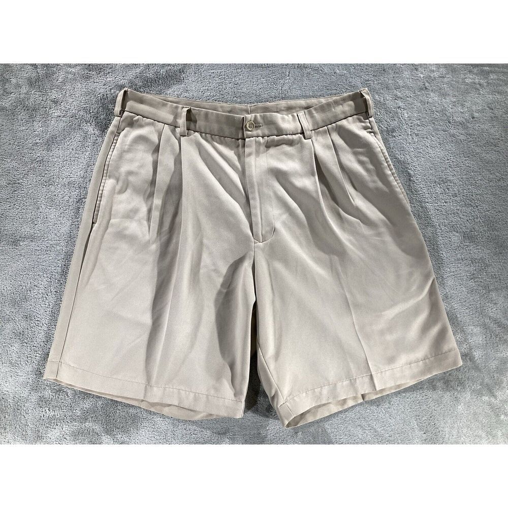 Pebble Beach Lone Cypress Golf Shorts Men's Size 36 Khaki‎ Double Pleats